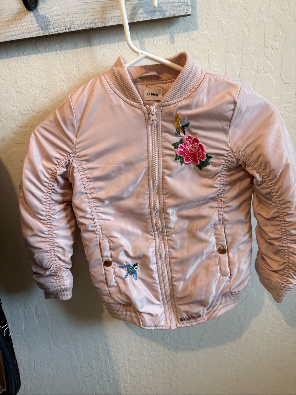 Hudson Jeans Girls Pink Embroidered Bomber Jacket
